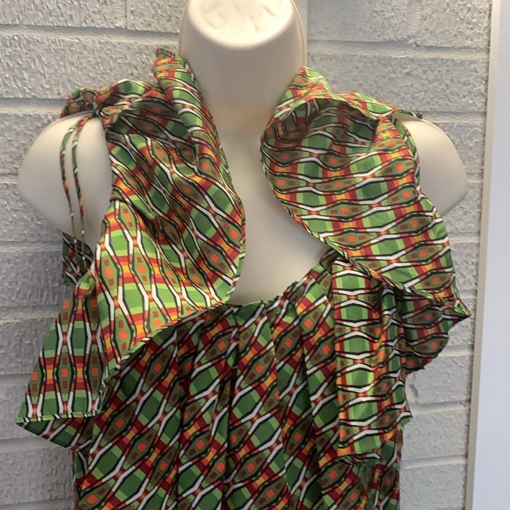 Cynthia Steffe Size 6 100% Silk Sleeveless Green Orange Dress Tiered Ruffles - Picture 7 of 13